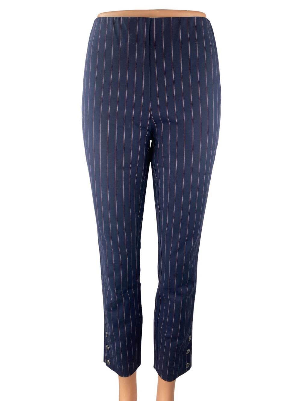 Rag & Bone Simone Snap Ankle Navy Blue Striped High Rise Skinny Trousers Pants 0
